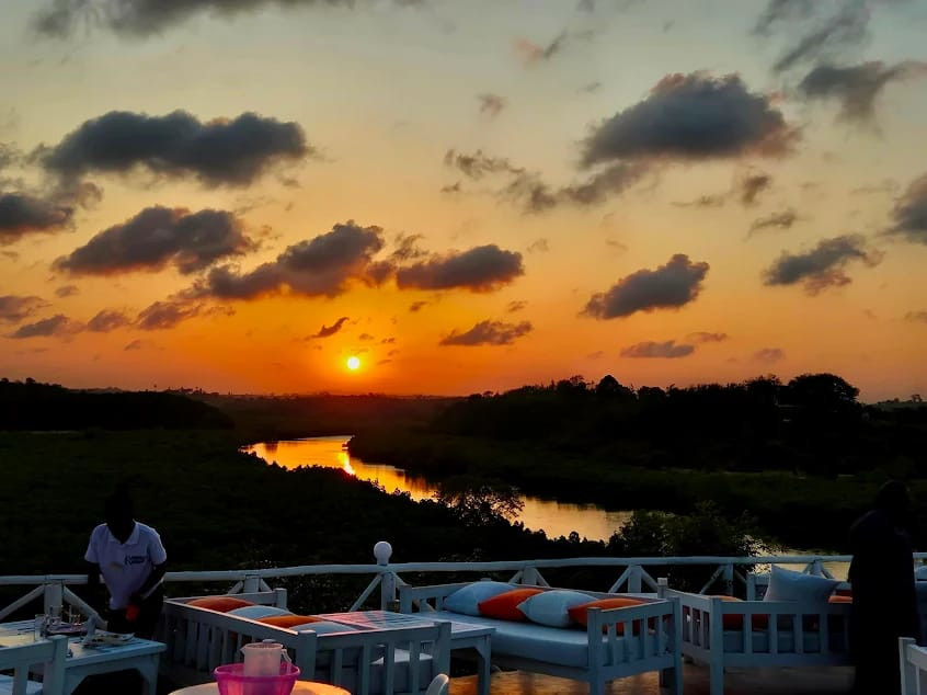 Sunset view from our restaurant in Mombasa